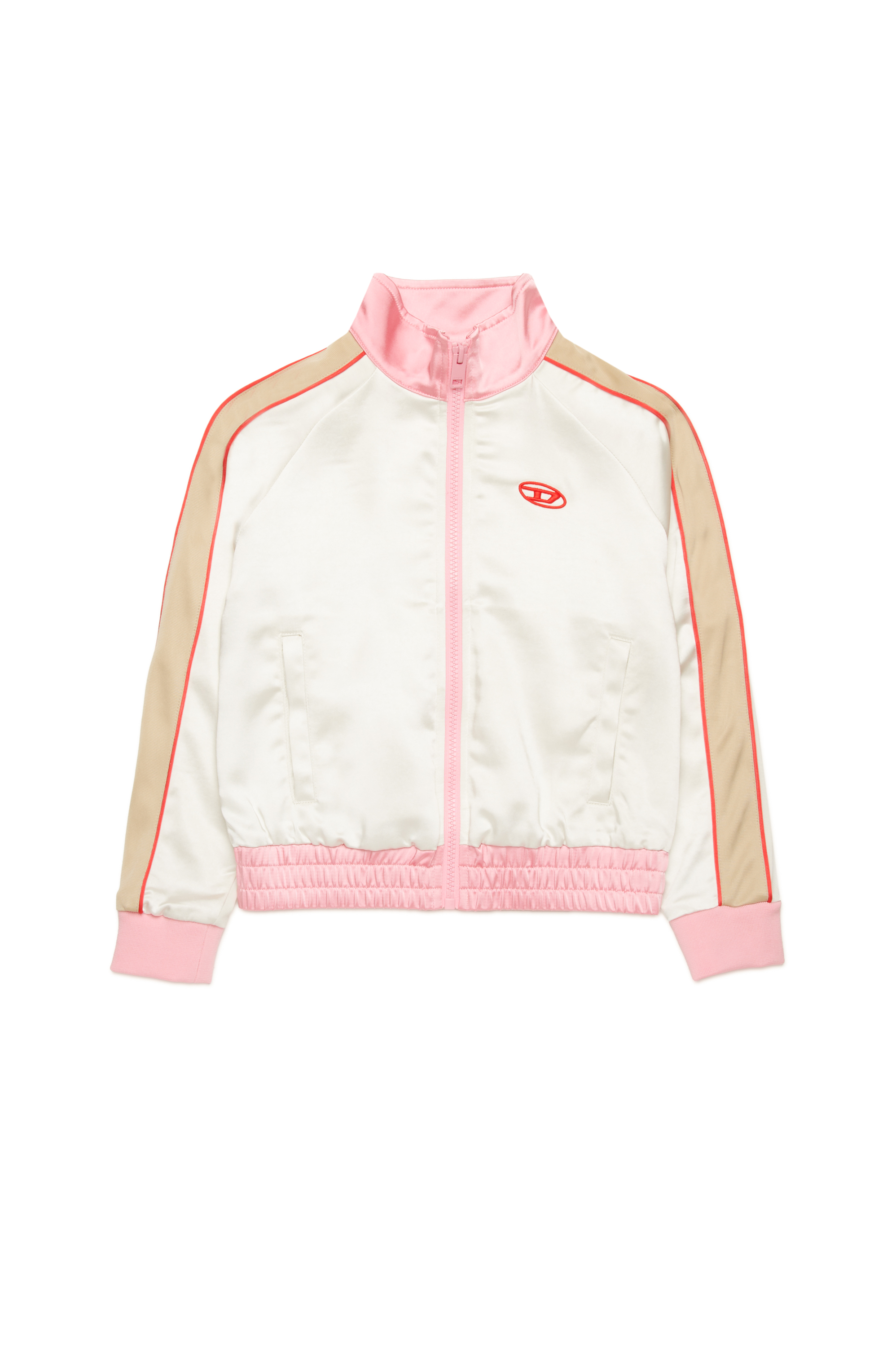 Diesel - SGLORIOUS, Woman's Track jacket in satin and tech jersey in White/Brown - 1
